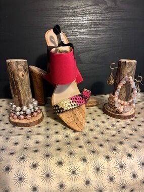 Charles By Charles David Fuchsia and Pink Cork-Trim High Heel Sandal